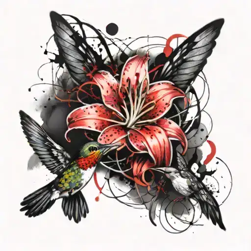 Lily Intertwined With Starts And Galaxy's With Hummingbird Guardian Angels Gemini