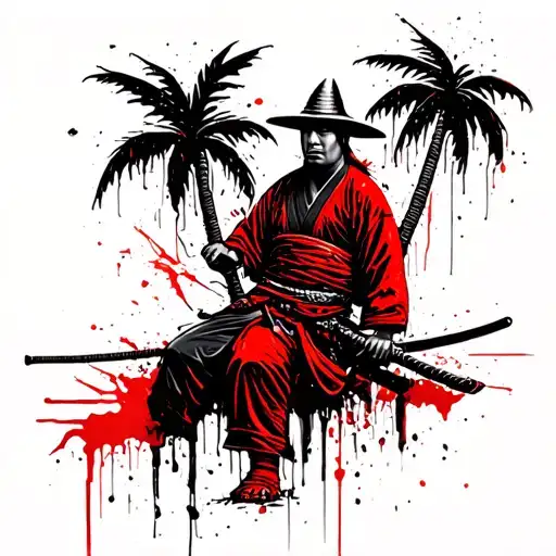 Samurai Leaning Against A Palm Tree