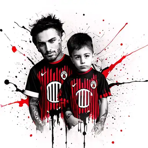 Father And Son With The Milan Shirt That Take Their Hand