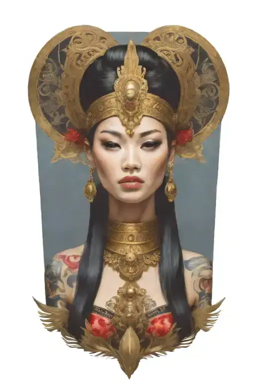 Maiden Wearing Golden Thai Headress Incorporating Sail Ship