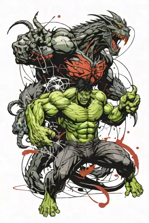 The Hulk Fighting A Dragon
