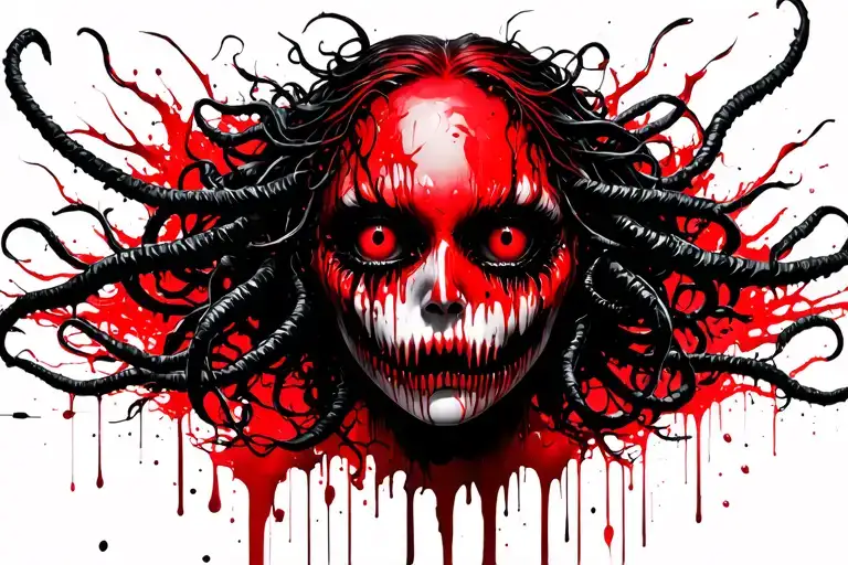 Medusa With Scariest Eyes Full With Blood