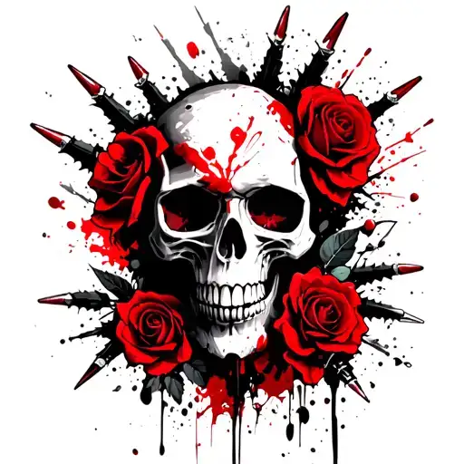 Skull And Roses With Spikes