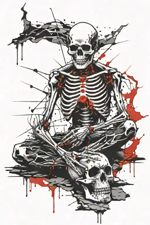 Skeleton Meditating Big Sun Behind Him