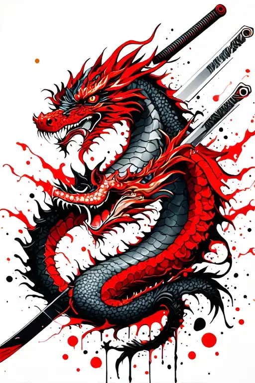 Dragon And Katana Surrounded