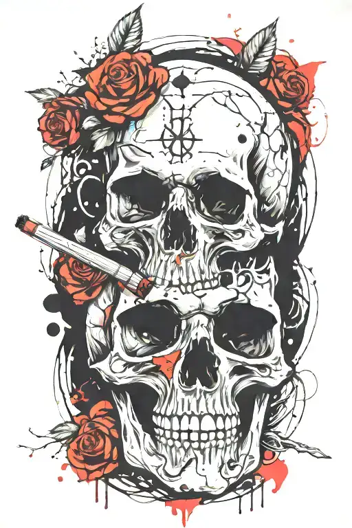 Skull Smoking Blunt And Roses