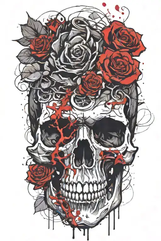 Skull Formed From Smoke With Roses
