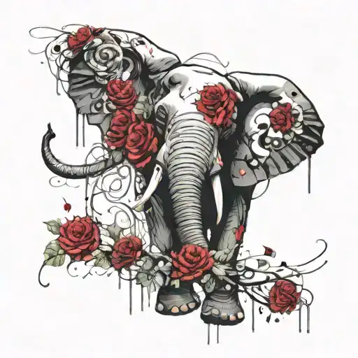 Elephant With Roses