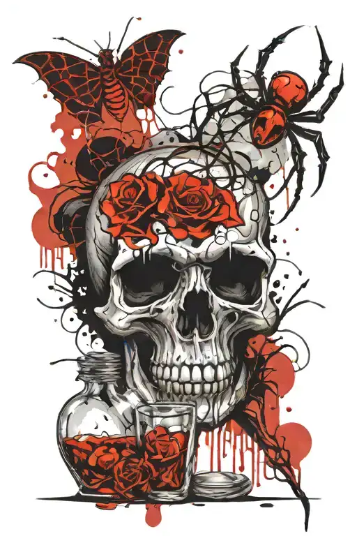 Spider And Skull And Potion Bottle