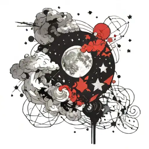 Moon And Clouds With Stars