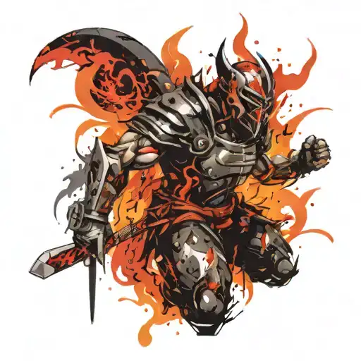 Angry Warrior Battling Flames Coming