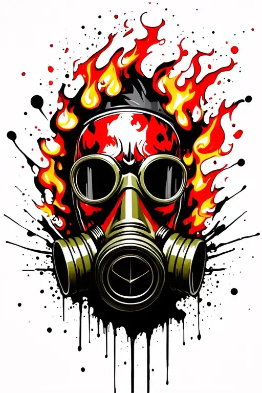 Gas Mask Engulfed In Flames