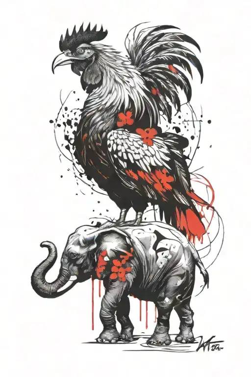 French Rooster And Thai Elephant