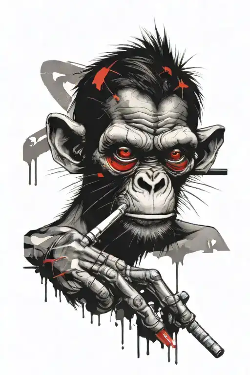 Spider Monkey Holding A Joint One Hand And A Wrench In The Other