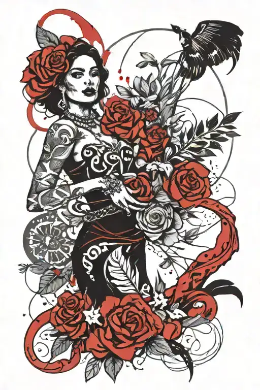 Full Body Mexican Woman Holding A Bouquet Of Flowers By The Ocean