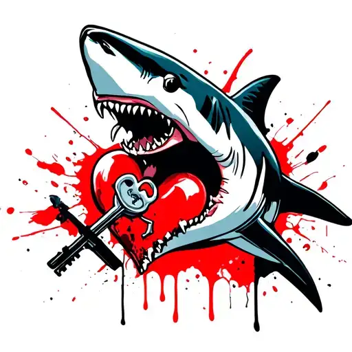 Cartoon Shark Eating Broken Heart With Key
