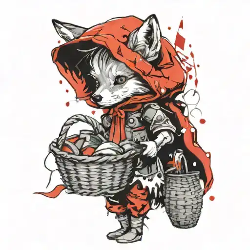 Little Red Riding Hood Wearing A Wolf Head Carrying A Basket