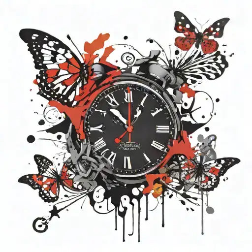 Smashed Clock With Butterflies