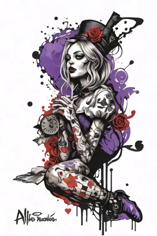 Alice In Wonderland Sleeve Tattoo Purple And Black