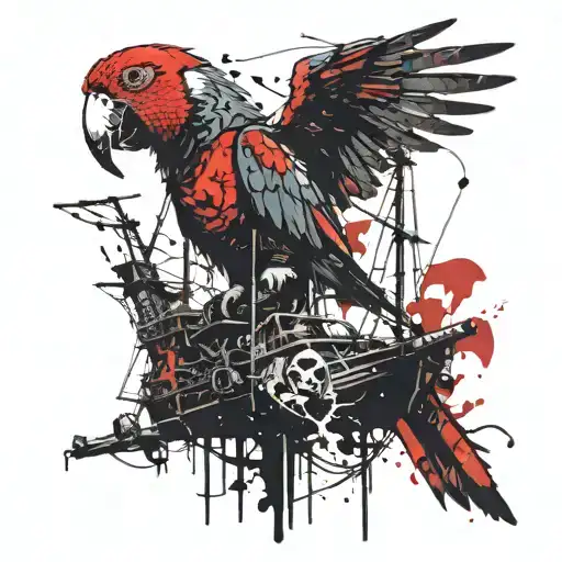 Zombie Parrot Perched On Pirate Ship
