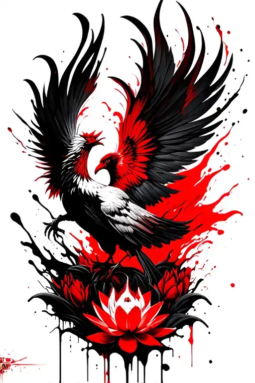 Phoenix Rising With Lotus Flowers Wrapping Tail