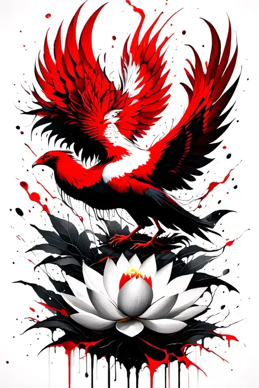 Phoenix Rising With Lotus Flowers Intertwined