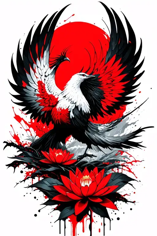 Phoenix Rising With Lotus Flowers Intertwined