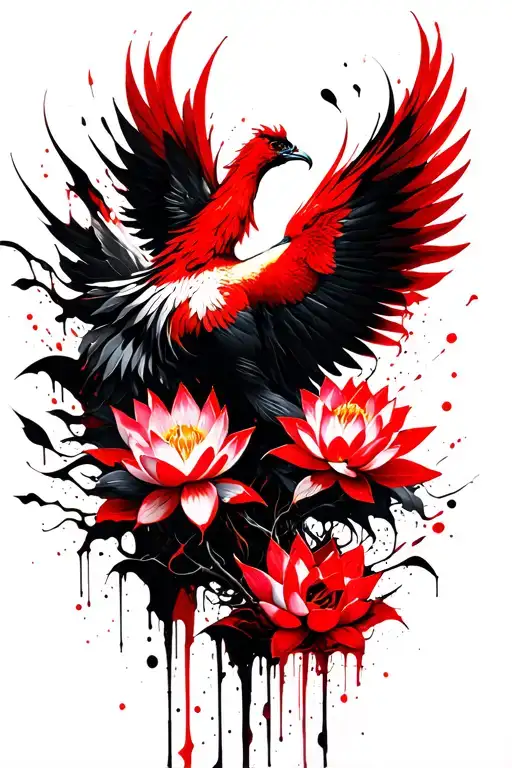 Phoenix Rising With Lotus Flowers Intertwined