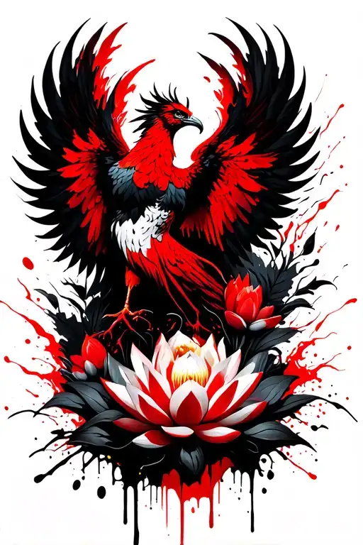 Phoenix Rising With Lotus Flowers Intertwined
