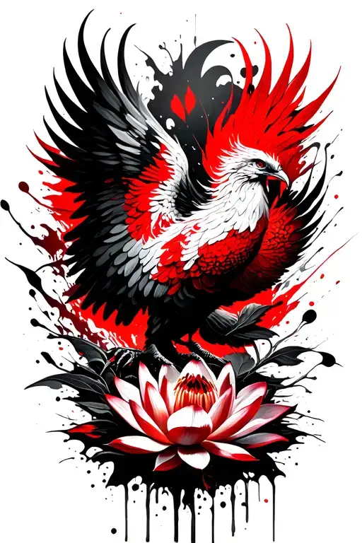 Rising Phoenix With Lotus Flowers