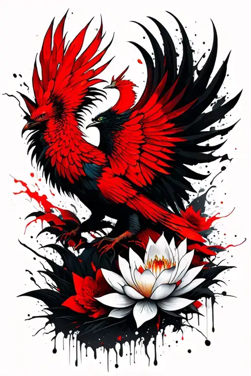 Rising Phoenix With Lotus Flowers