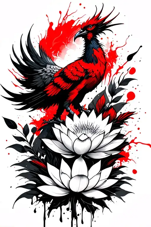 Rising Phoenix With Lotus Flowers