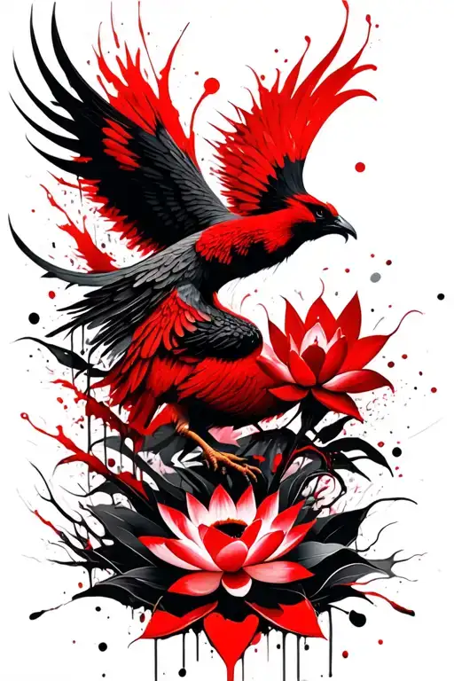 Phoenix Bird Rising Lotus Flowers