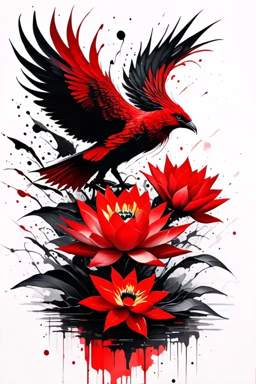 Phoenix Bird Rising Lotus Flowers