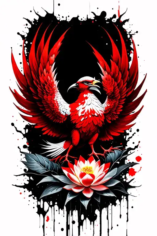 Phoenix Bird Rising Lotus Flowers