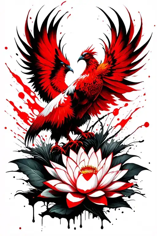 Phoenix Rising From Lotus Flowers