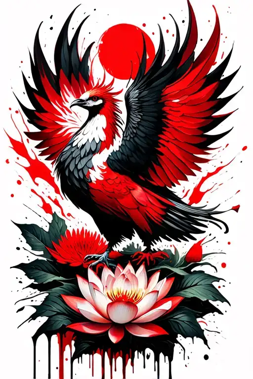 Phoenix Rising From Lotus Flowers