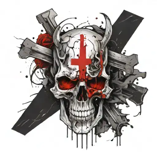 Demon Skull With A Cross Crushing Its Skull