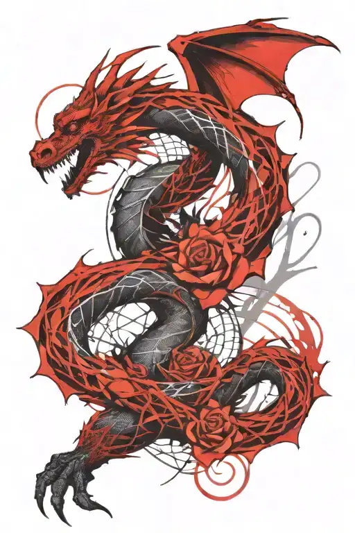 Dragon Intertwined Roses