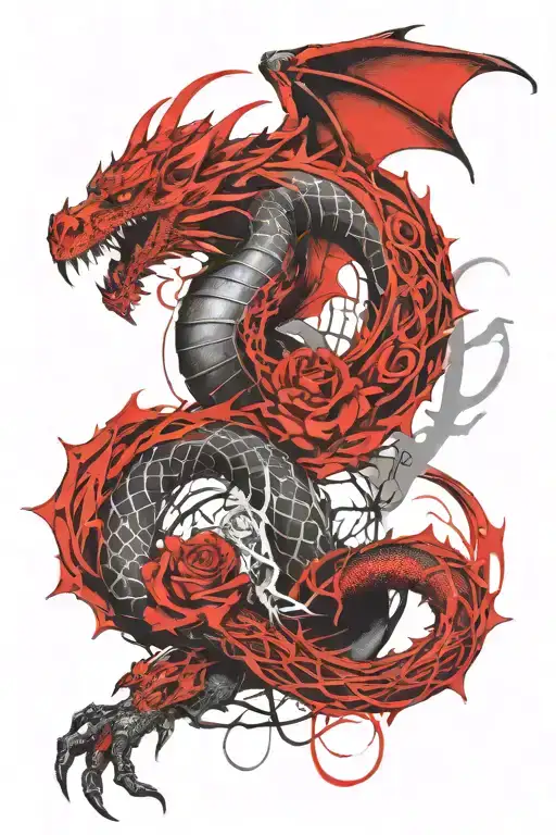 Dragon Intertwined Roses