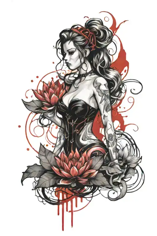 Beautiful Evil Siren Guarding Treasure With Black Lotus