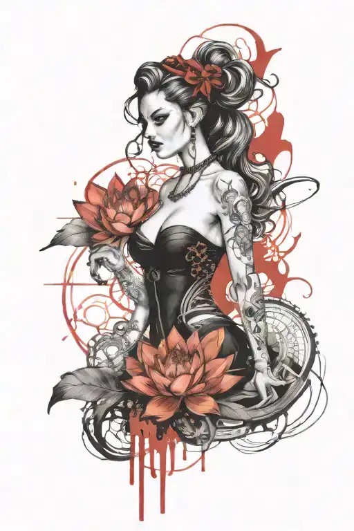 Beautiful Evil Siren Guarding Treasure With Black Lotus