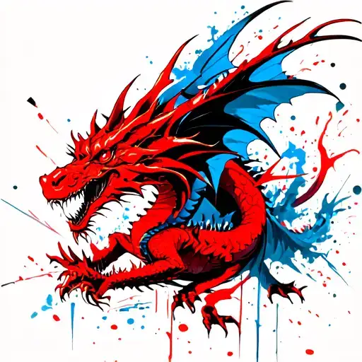 Red And Blue Dragon Flying