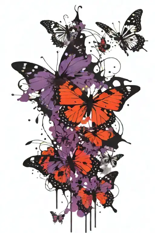 Butterflies Flying Together Purple And Black