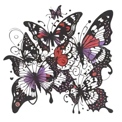 Outline Butterflies Flying Together Purple And Black