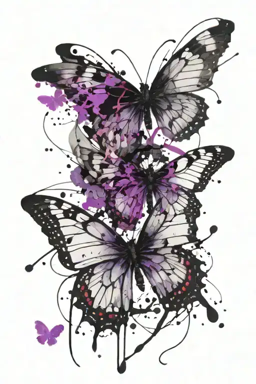 Transparent Butterfly Flying Purple And Black