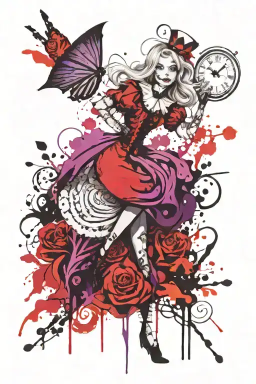 Alice In Wonderland Sleeve Tattoo Purple And Black