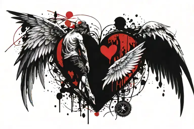 Angel Themed Heart In The Middle Of Wings