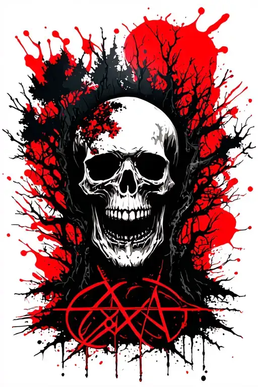 Skull And Trees Pentagrams In The Night