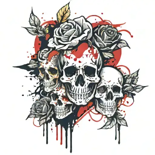 Skulls Shaped As A Heart With Skull Roses In Center